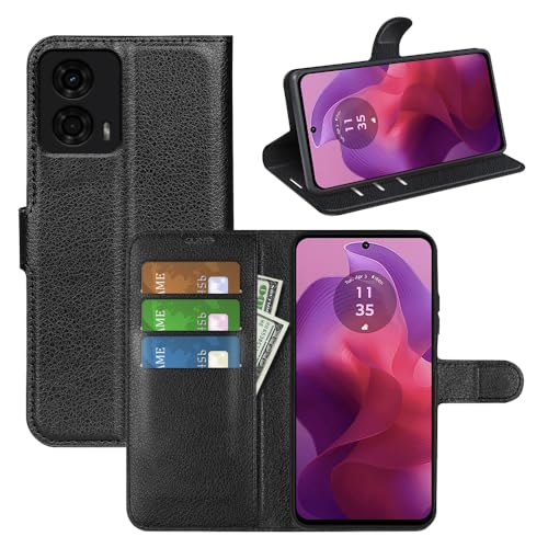 BOCTECH Hülle für Motorola G24 / G04 / G04S / E14, Handyhülle PU Leder Klappbar Schutzhülle Klapphülle mit Ständer, Kartenfach, Magnetschnalle Stoßfest Flip Cover Case Tasche für Moto G24, Schwarz von BOCTECH
