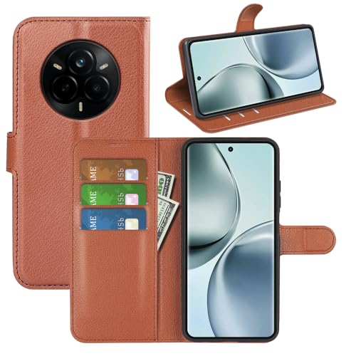 BOCTECH Hülle für Realme 14 Pro 5G, Handyhülle PU Leder Klappbar Schutzhülle Klapphülle mit Ständer, Kartenfach, Magnetschnalle Stoßfest Flip Cover Case Tasche für Realme 14 Pro 5G, Braun von BOCTECH