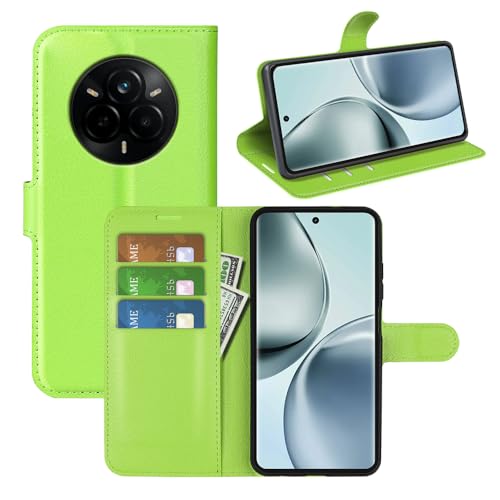 BOCTECH Hülle für Realme 14 Pro 5G, Handyhülle PU Leder Klappbar Schutzhülle Klapphülle mit Ständer, Kartenfach, Magnetschnalle Stoßfest Flip Cover Case Tasche für Realme 14 Pro 5G, Grün von BOCTECH