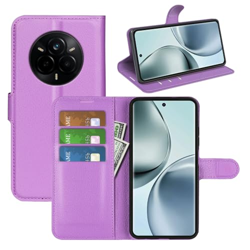 BOCTECH Hülle für Realme 14 Pro 5G, Handyhülle PU Leder Klappbar Schutzhülle Klapphülle mit Ständer, Kartenfach, Magnetschnalle Stoßfest Flip Cover Case Tasche für Realme 14 Pro 5G, Lila von BOCTECH