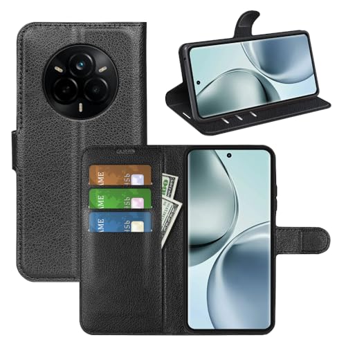 BOCTECH Hülle für Realme 14 Pro 5G, Handyhülle PU Leder Klappbar Schutzhülle Klapphülle mit Ständer, Kartenfach, Magnetschnalle Stoßfest Flip Cover Case Tasche für Realme 14 Pro 5G, Schwarz von BOCTECH