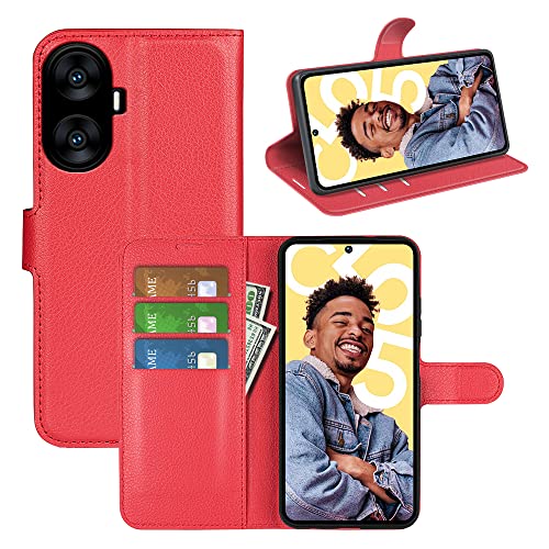 BOCTECH Hülle für Realme C55, Handyhülle PU Leder Klappbar Schutzhülle Klapphülle mit Ständer, Kartenfach, Magnetschnalle Stoßfest Flip Cover Case Tasche für Realme C55, Rot von BOCTECH