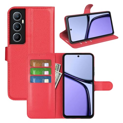 BOCTECH Hülle für Realme C65 4G, Handyhülle PU Leder Klappbar Schutzhülle Klapphülle mit Ständer, Kartenfach, Magnetschnalle Stoßfest Flip Cover Case Tasche für Realme C65 4G, Rot von BOCTECH