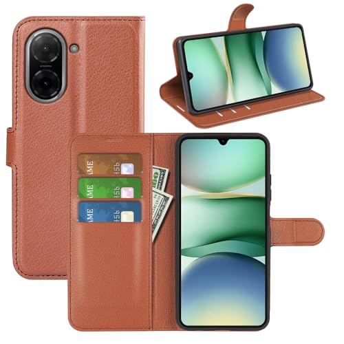 BOCTECH Hülle für Redmi A5, Handyhülle PU Leder Klappbar Schutzhülle Klapphülle mit Ständer, Kartenfach, Magnetschnalle Stoßfest Flip Cover Case Tasche für Redmi A5, Braun von BOCTECH