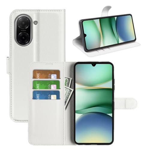 BOCTECH Hülle für Redmi A5, Handyhülle PU Leder Klappbar Schutzhülle Klapphülle mit Ständer, Kartenfach, Magnetschnalle Stoßfest Flip Cover Case Tasche für Redmi A5, Weiß von BOCTECH