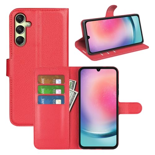 BOCTECH Hülle für Samsung Galaxy A16 5G, Handyhülle PU Leder Klappbar Schutzhülle Klapphülle mit Ständer, Kartenfach, Magnetschnalle Stoßfest Flip Cover Case Tasche für Samsung A16 5G, Rot von BOCTECH