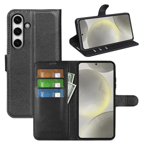 BOCTECH Hülle für Samsung Galaxy S24 FE, Handyhülle PU Leder Klappbar Schutzhülle Klapphülle mit Ständer, Kartenfach, Magnetschnalle Stoßfest Flip Cover Case Tasche für Samsung S24 FE, Schwarz von BOCTECH
