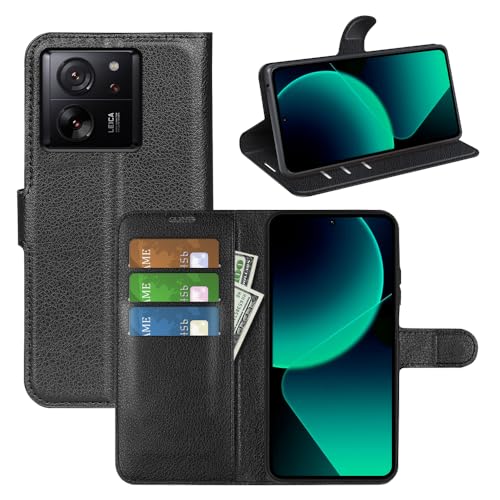 BOCTECH Hülle für Xiaomi 13T / 13T Pro, Handyhülle PU Leder Klappbar Schutzhülle Klapphülle mit Ständer, Kartenfach, Magnetschnalle Stoßfest Flip Cover Case Tasche für Xiaomi 13T / 13T Pro, Schwarz von BOCTECH