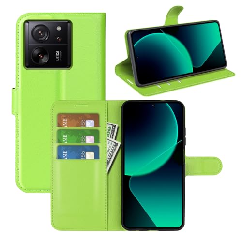 BOCTECH Hülle für Xiaomi 13T / 13T Pro, Handyhülle PU Leder Klappbar Schutzhülle Klapphülle mit Ständer, Kartenfach, Magnetschnalle Stoßfest Flip Cover Case Tasche für Xiaomi 13T / 13T Pro, Grün von BOCTECH