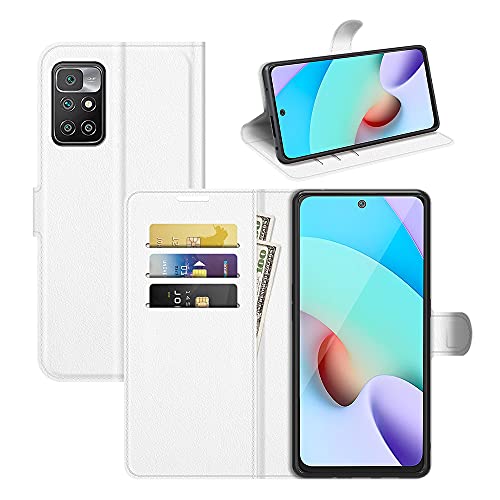 BOCTECH Hülle für Xiaomi Redmi 10 2022, Handyhülle PU Leder Klappbar Schutzhülle Klapphülle mit Ständer, Kartenfach, Magnetschnalle Stoßfest Flip Cover Case Tasche für Xiaomi Redmi 10 2022, Weiß von BOCTECH