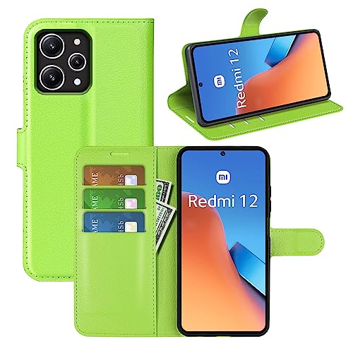 BOCTECH Hülle für Xiaomi Redmi 12, Handyhülle PU Leder Klappbar Schutzhülle Klapphülle mit Ständer, Kartenfach, Magnetschnalle Stoßfest Flip Cover Case Tasche für Xiaomi Redmi 12, Grün von BOCTECH