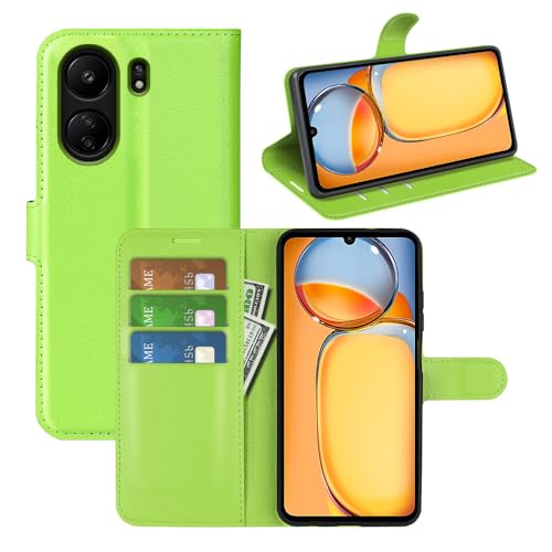 BOCTECH Hülle für Xiaomi Redmi 13C / Poco C65, Handyhülle PU Leder Klappbar Schutzhülle Klapphülle mit Ständer, Kartenfach, Magnetschnalle Stoßfest Flip Cover Case Tasche für Poco C65, Grün von BOCTECH