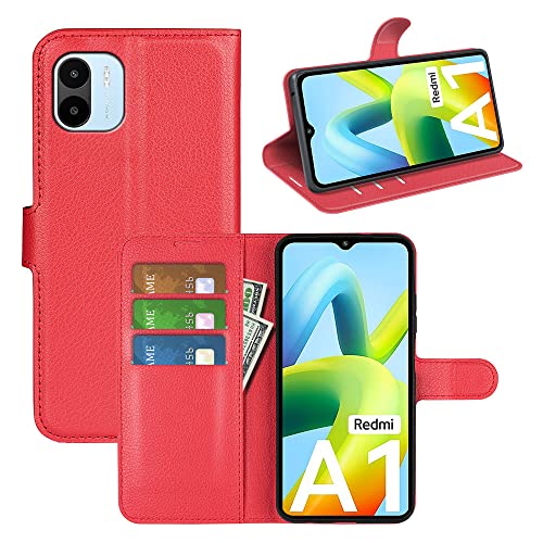 BOCTECH Hülle für Xiaomi Redmi A1 / Redmi A2, Handyhülle PU Leder Klappbar Schutzhülle Klapphülle mit Ständer, Kartenfach, Magnetschnalle Stoßfest Flip Cover Case Tasche für Redmi A1 / A2, Rot von BOCTECH