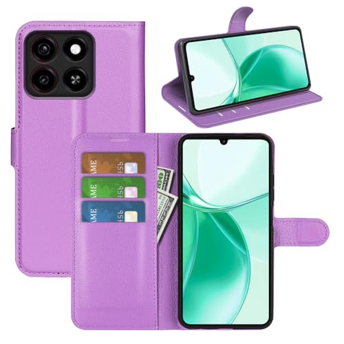 BOCTECH Hülle für ZTE Blade A55 / Blade A35, Handyhülle PU Leder Klappbar Schutzhülle Klapphülle mit Ständer, Kartenfach, Magnetschnalle Stoßfest Flip Cover Case Tasche für ZTE Blade A55, Lila von BOCTECH