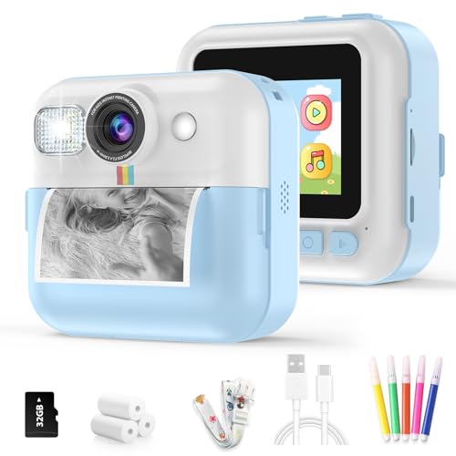 Kinderkamera Sofortbildkamera,Sofortbildkamera Kinder, 1080P Digitalkamera Kinder mit 32GB Karte Druckpapier,Geburtstags Weihnachten Geschenke für Jungen und Mädchen 3-12 Jahre(Blau) von BOFIDAR