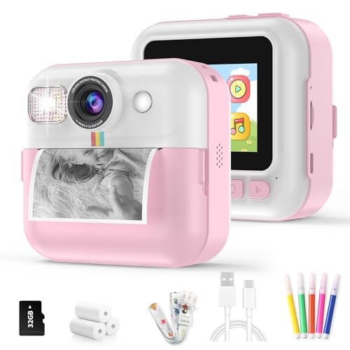 Kinderkamera Sofortbildkamera,Sofortbildkamera Kinder,1080P Digitalkamera Kinder mit 32GB Karte Druckpapier,Geburtstags Weihnachten Geschenke für Jungen und Mädchen 3-12 Jahre(Rosa) von BOFIDAR