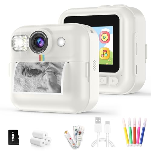 Kinderkamera Sofortbildkamera,Sofortbildkamera Kinder,1080P Digitalkamera Kinder mit 32GB Karte Druckpapier,Geburtstags Weihnachten Geschenke für Jungen und Mädchen 3-12 Jahre(Weiß) von BOFIDAR