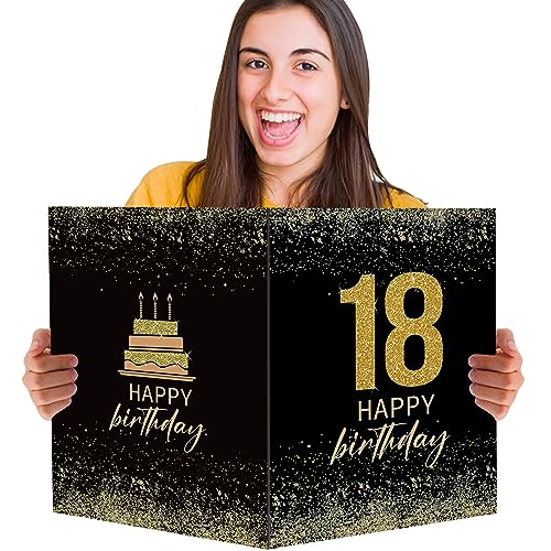 BOFUNX 18. Geburtstagskarte Groß Happy Birthday Grußkarte Geburtstag Glückwunschkarte Gästebuch Gastposter für Jungen Mädchen Geburtstag Partydeko von BOFUNX