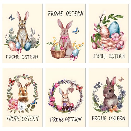 BOFUNX 24 Stück Osterkarten mit Umschlag Set Klappkarten Frohe Ostern Grußkarten aufklappbar Oster Karten Set mit Osterhase und Ostereier von BOFUNX