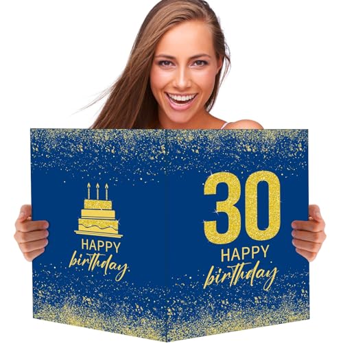 BOFUNX 30. Geburtstagskarte Happy Birthday Geburtstagskarte Groß 55x35cm Blaugold Gästebuch Karten Grußkarte Geburtstag für Kinder Erwachsener Frauen Männer von BOFUNX