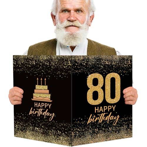 BOFUNX 80. Geburtstagskarte Groß Happy Birthday Grußkarte Geburtstag Glückwunschkarte Gästebuch Gastposter für Männer Frauen Geburtstag Partydeko von BOFUNX