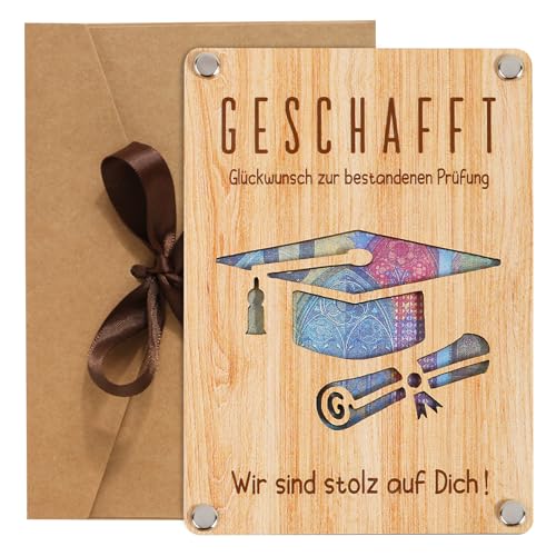 BOFUNX Du hast es geschafft Geschenk Abschluss Geschenk aus Holz Bestandene Prüfung zum Bachelor Abitur Master Studium Prüfung mit Umschlag von BOFUNX
