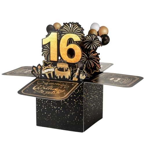 BOFUNX Geburtstag Karte zum 16. Geburtstag Pop up 3D Happy Birthday Grußkarte Geburtstagskarte Kreative Geburtstagsgeschenk für Familie und Freunden von BOFUNX