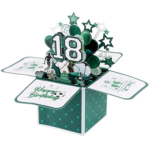 BOFUNX Geburtstag Karte zum 18. mit Fußball Motive Geburtstag Pop up 3D Happy Birthday Grußkarte Geburtstagskarte Kreative Geburtstagsgeschenk für Familie und Freunden von BOFUNX