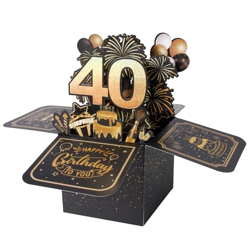 BOFUNX Geburtstag Karte zum 40. Geburtstag Pop up 3D Happy Birthday Grußkarte Geburtstagskarte Kreative Geburtstagsgeschenk für Familie und Freunden von BOFUNX