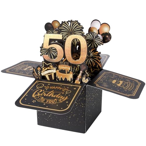 BOFUNX Geburtstag Karte zum 50. Geburtstag Pop up 3D Happy Birthday Grußkarte Geburtstagskarte Kreative Geburtstagsgeschenk für Familie und Freunden von BOFUNX