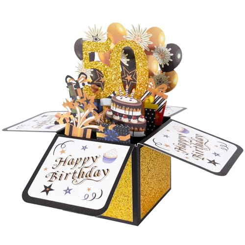 BOFUNX Geburtstag Karte zum 50. Geburtstag Pop up 3D Happy Birthday Grußkarte Geburtstagskarte Kreative Geburtstagsgeschenk für Familie und Freunden von BOFUNX