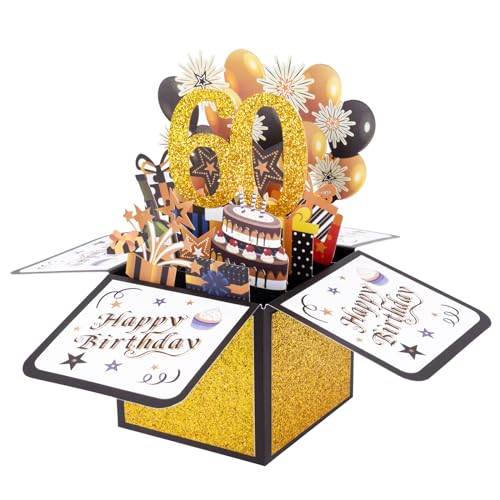 BOFUNX Geburtstag Karte zum 60. Geburtstag Pop up 3D Happy Birthday Grußkarte Geburtstagskarte Kreative Geburtstagsgeschenk für Familie und Freunden (Gold-60 Jahre) von BOFUNX