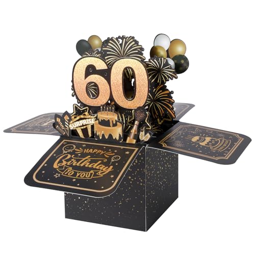 BOFUNX Geburtstag Karte zum 60. Geburtstag Pop up 3D Happy Birthday Grußkarte Geburtstagskarte Kreative Geburtstagsgeschenk für Familie und Freunden von BOFUNX