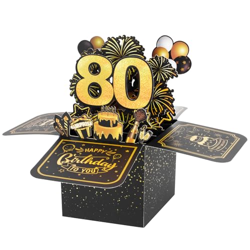 BOFUNX Geburtstag Karte zum 80. Geburtstag Pop up 3D Happy Birthday Grußkarte Geburtstagskarte Kreative Geburtstagsgeschenk für Familie und Freunden von BOFUNX