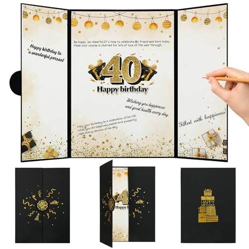 BOFUNX Geburtstagskarte 40 Aufklappbare Große Gästebuch Geburtstag Karten Grußkarte Geburtstag Geschenk für Frauen Männer Party Jubiläum von BOFUNX