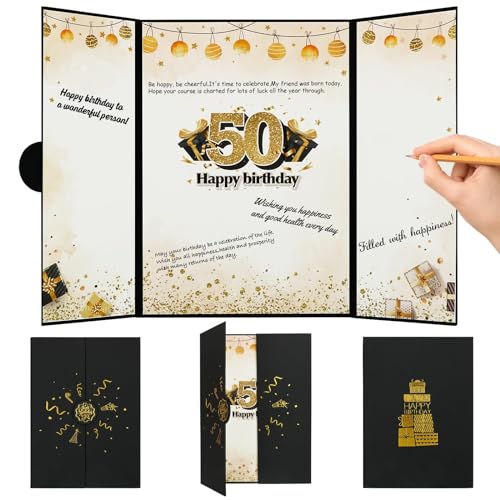 BOFUNX Geburtstagskarte 50 Aufklappbare Große Gästebuch Geburtstag Karten Grußkarte Geburtstag Geschenk für Frauen Männer Party Jubiläum von BOFUNX