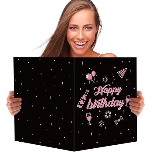 BOFUNX Geburtstagskarte Happy Birthday Groß 55x35cm Rosegold Geburtstagskarten Gästebuch Karten Grußkarte Geburtstag für Kinder Erwachsener Frauen Männer von BOFUNX