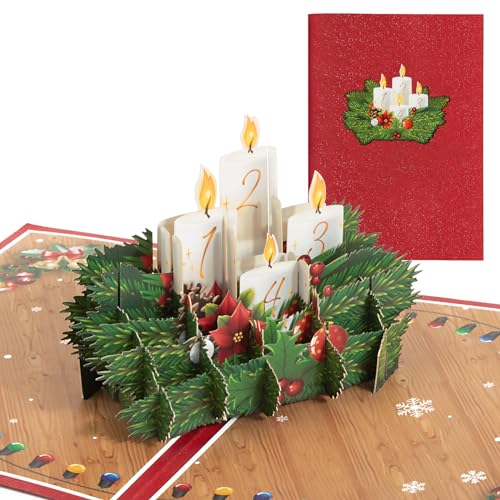 BOFUNX Pop-Up Karte Weihnachten Adventskranz, 3D Weihnachtskarten Weihnachtsgrußkarte für Weihnachten Advents Weihnachts Grüße von BOFUNX