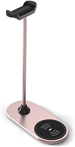 BOGAZY Kopfhörerhalter Kopfhörerständer Kratzfester Headset-Ständer 15 W Schnellladestation Kopfhörer-Display-Rack Kopfhörer-Aufhänger Desktop-Regal Headset Halterung Headset Ständer (Color : Rosa) von BOGAZY