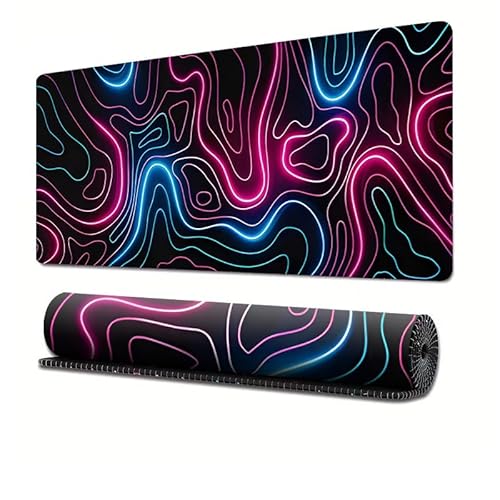 Mauspad Gaming XL 31.5 x 11.8in Topographische Tastatur Mouse Pad für rutschfeste Basis und genähte Kante, erweiterte Schreibtisch Pad Tastatur Mousepad Gaming (Neon) von BOHJPIS
