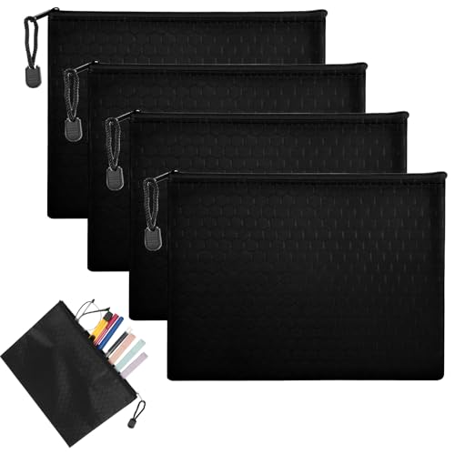 BOHUIZ 4 Stück Geldtaschen Banktasche, 24 x 18 cm Geldtasche Geldmappe A5 Dokumententasche mit Reißverschluss Bankmappe Groß Dokumente Brieftasche für Schule Büro Business(schwarz) von BOHUIZ