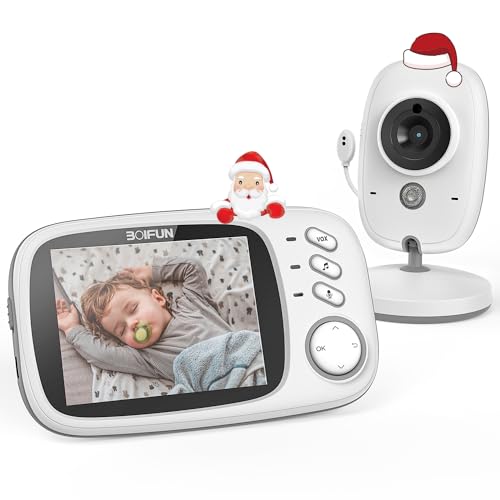 BOIFUN Babyphone mit Kamera, VOX Babyfon, Nachtsicht Baby, Wecker, Temperaturüberwachung, Video Überwachung mit 3.2 Zoll Digital LCD Bildschirm Wireless, Gegensprechfunktion, Wiederaufladbar von BOIFUN