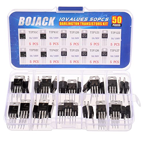 BOJACK 10 Werte 50 Stück Silizium-Epitaxie-Leistungstransistor TIP31C TIP32C TIP41C TIP42C TIP120 TIP121 TIP122 TIP125 TIP126 TIP127 Darlington-Transistoren der TIP-Serie Sortiments kit von BOJACK