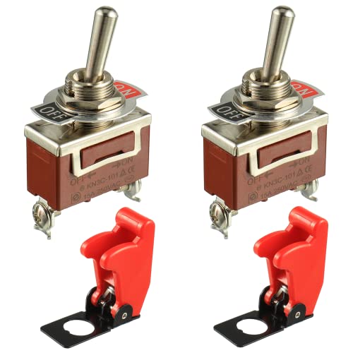 BOJACK Kippschalter 20A 12VDC / 120VAC 2 Pin ON/Off SPST mit roter Sicherheitsabdeckung für PKW LKW Automotive (Packung mit 2 Stück) von BOJACK