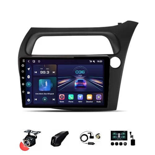 Android 13 Doppel Din 9-Zoll-HD-Touchscreen Autoradio für Honda Civic Hatchback 2005-2011 mit Kabelloses CarPlay GPS Navigation Rückfahrkamera Lenkradsteuerung Bluetooth (Color : B, Size : T2[2+32 von BOJONTN