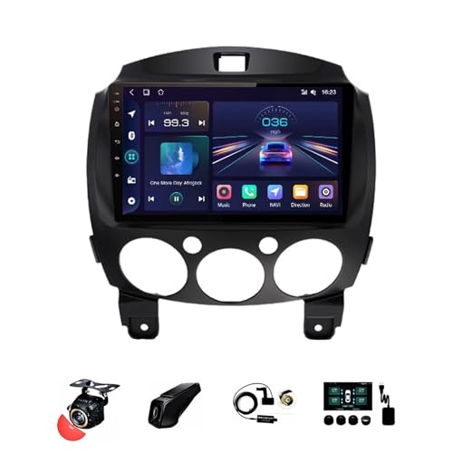 BOJONTN Android 13 Doppel Din 9-Zoll-HD-Touchscreen Autoradio für Mazda 2 2007-2014 mit Kabelloses CarPlay GPS Navigation Rückfahrkamera Lenkradsteuerung Bluetooth (Size : T2[2+32G]) von BOJONTN