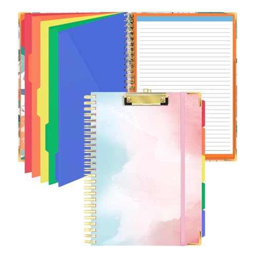 Klemmbrett-Folie mit nachfüllbarem, liniertem Notizblock, Premium-Klemmbretter mit 5 bunten Trennwänden, 10 Taschen, Spiral-Klemmbrett, A4-Ordner für Büro, Studenten, Krankenschwestern, 32,5 x 24,1 cm von BOJVESH