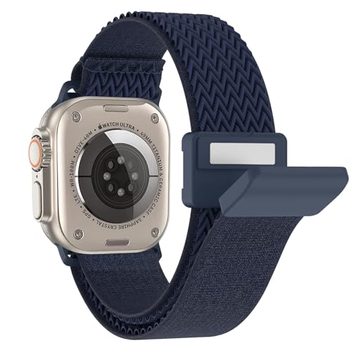 BOJYS Nylon Armband für Apple Watch Ultra 2 Ultra 49mm 45mm 44mm 42mm, Ersatzarmband Magnetschnalle Wellenmusterung Solo Loop Nylon Sport Armband für iWatch Ultra 1 2 SE Series 9 8 7 6 5 4 3 2 1 von BOJYS