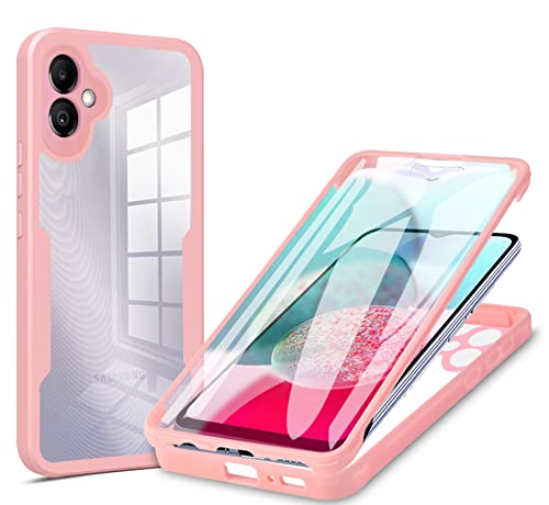 BOKYAS 360 Grad Hülle für Samsung Galaxy A04e Crystal Anti-Gelb Case, Ganzkörper Stoßfeste Handyhülle mit eingebauter Displayschutzfolie, Silikon Bumper Schutzhülle, Rosa von BOKYAS