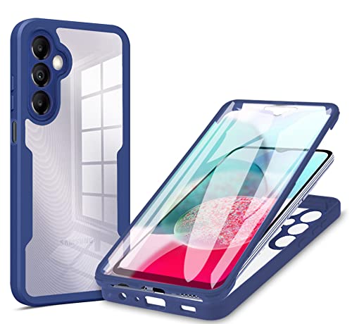 BOKYAS 360 Grad Hülle für Samsung Galaxy A14 (4G/5G) Crystal Anti-Gelb Case, Ganzkörper Stoßfeste Handyhülle mit eingebauter Displayschutzfolie, Silikon Bumper Schutzhülle, Blau von BOKYAS